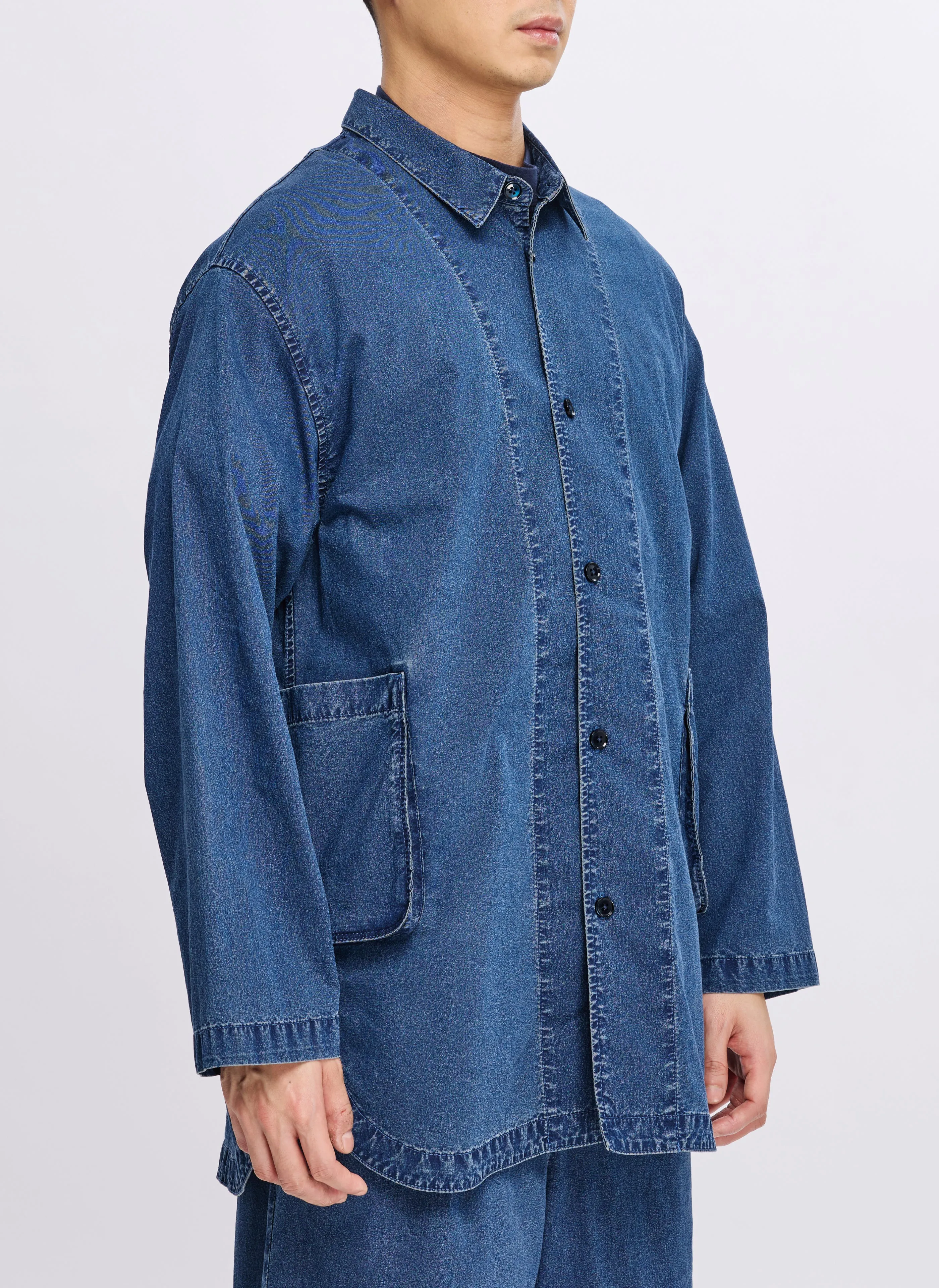 Indigo Dye Cotton Nylon Enzyme Bleach Washed Jacket