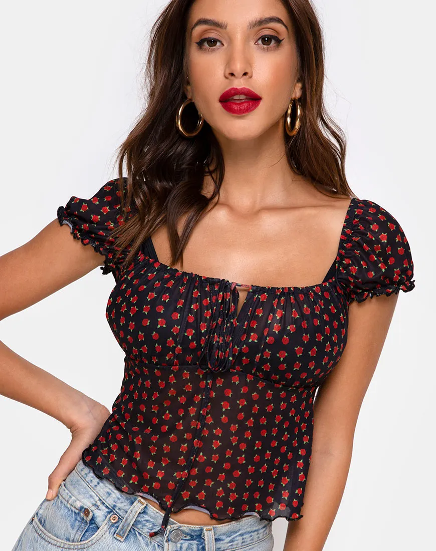 Jalina Top in Dotty Rose Net