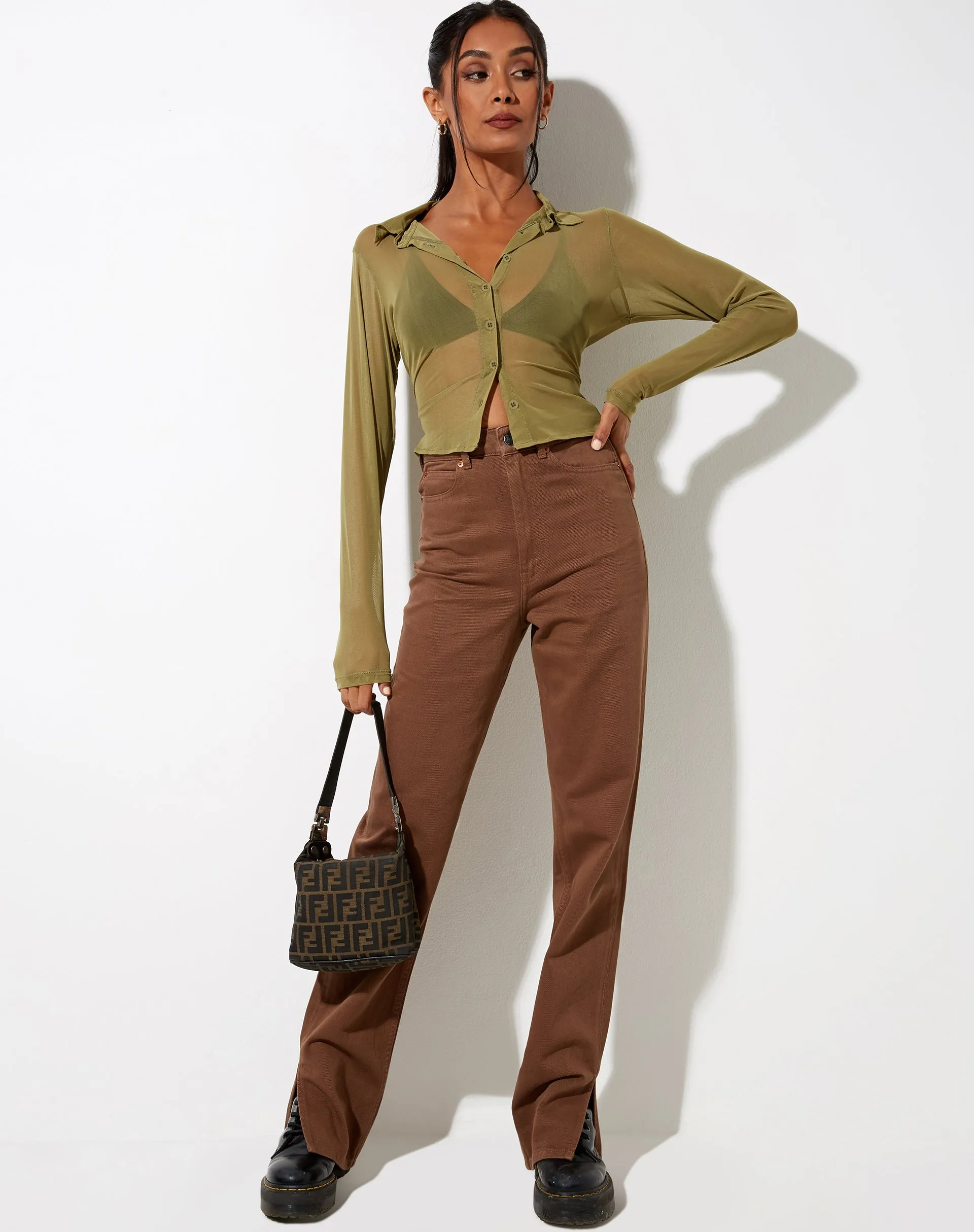 Kelly Shirt in Mesh Olive