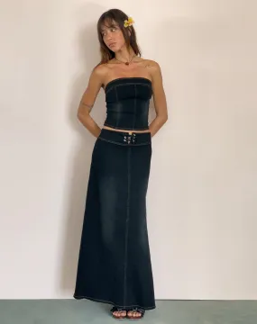 Lafille Denim Maxi Skirt in Black Wash