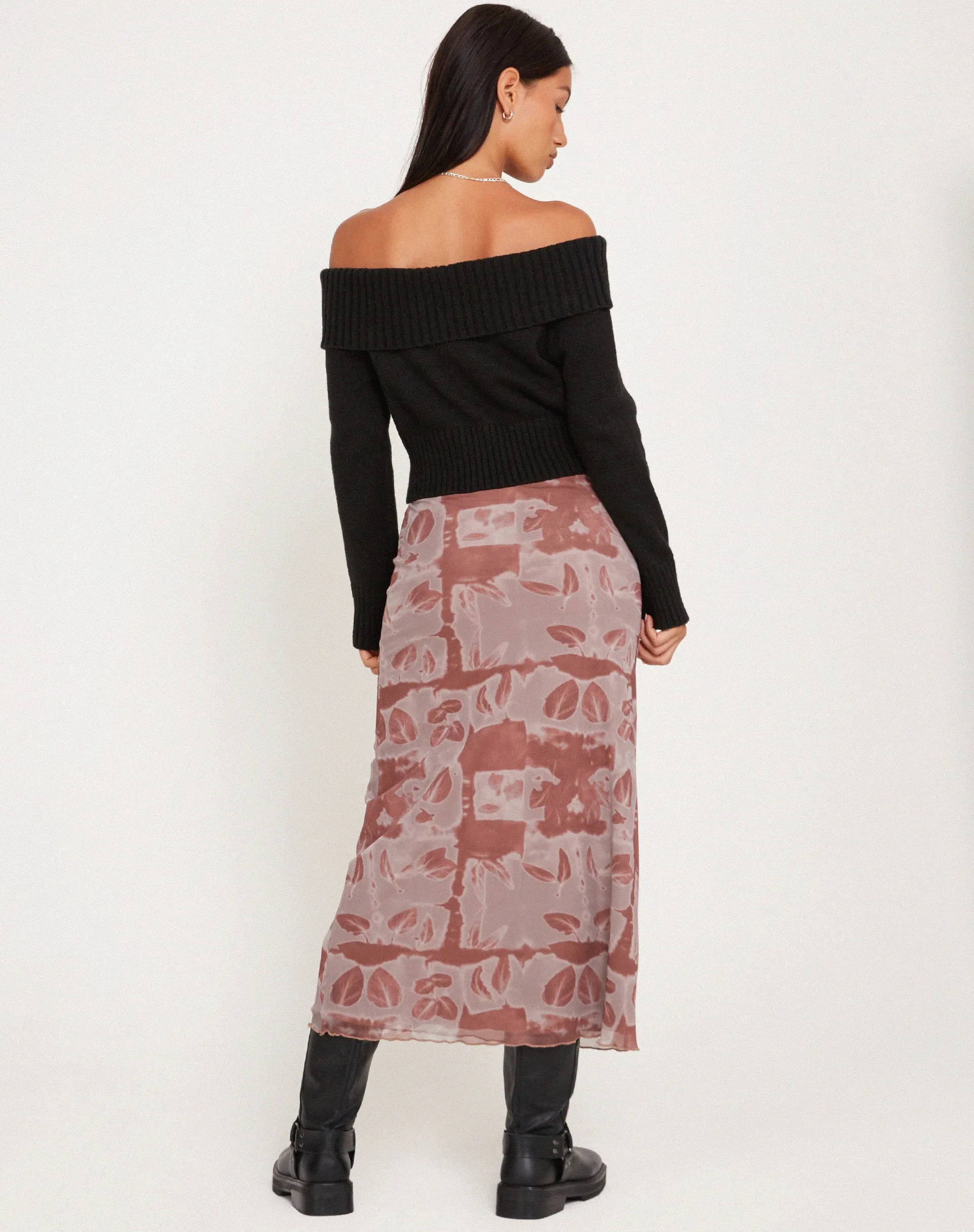 Lassie Low Rise Mesh Maxi Skirt in Botanical Bleed Warm Grey