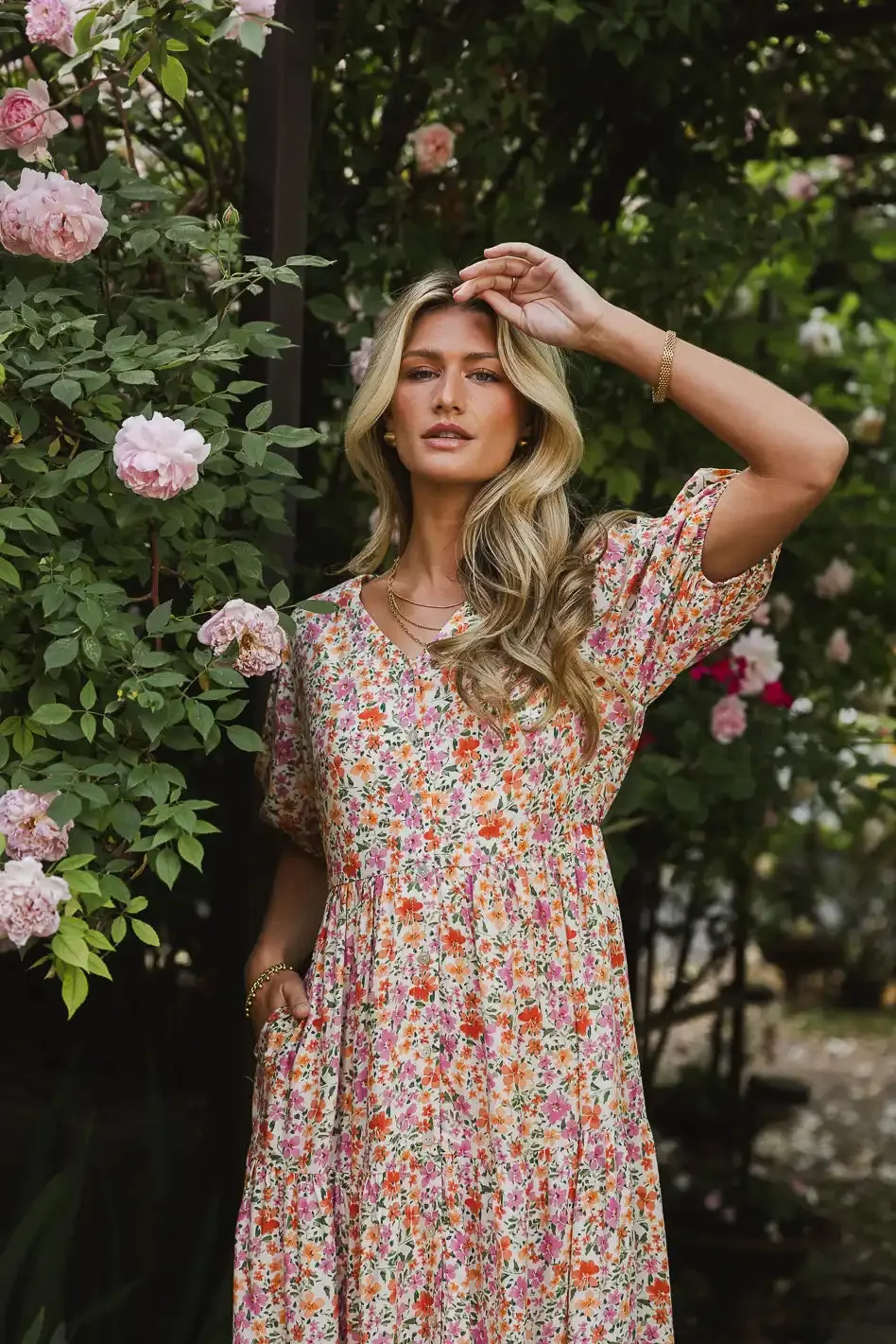 Marcia Floral Dress in Peach