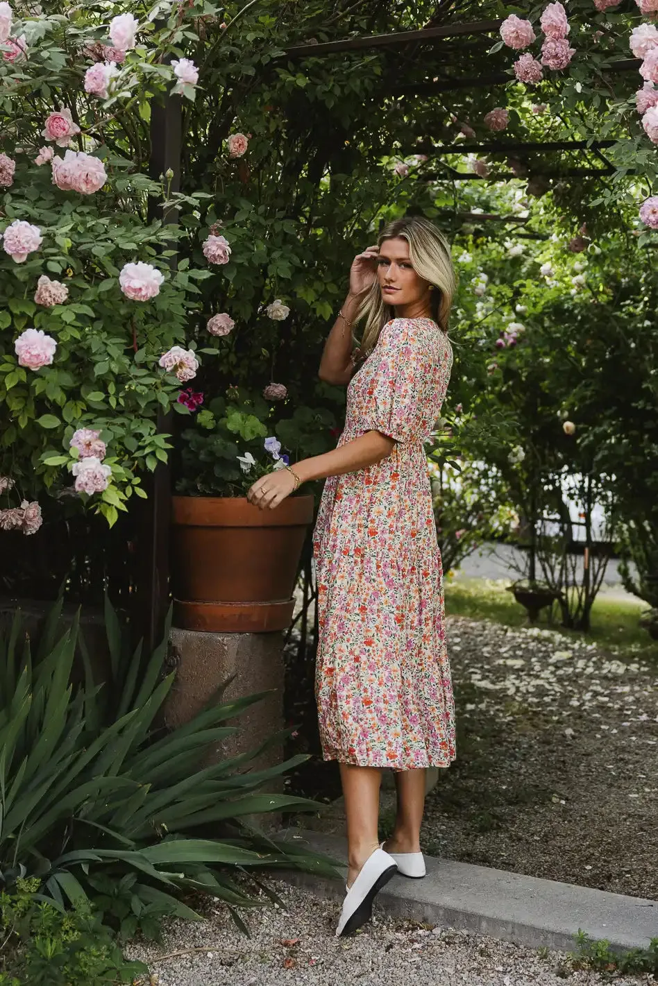 Marcia Floral Dress in Peach