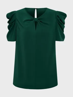 Midsize Bowknot Puff Sleeves Top