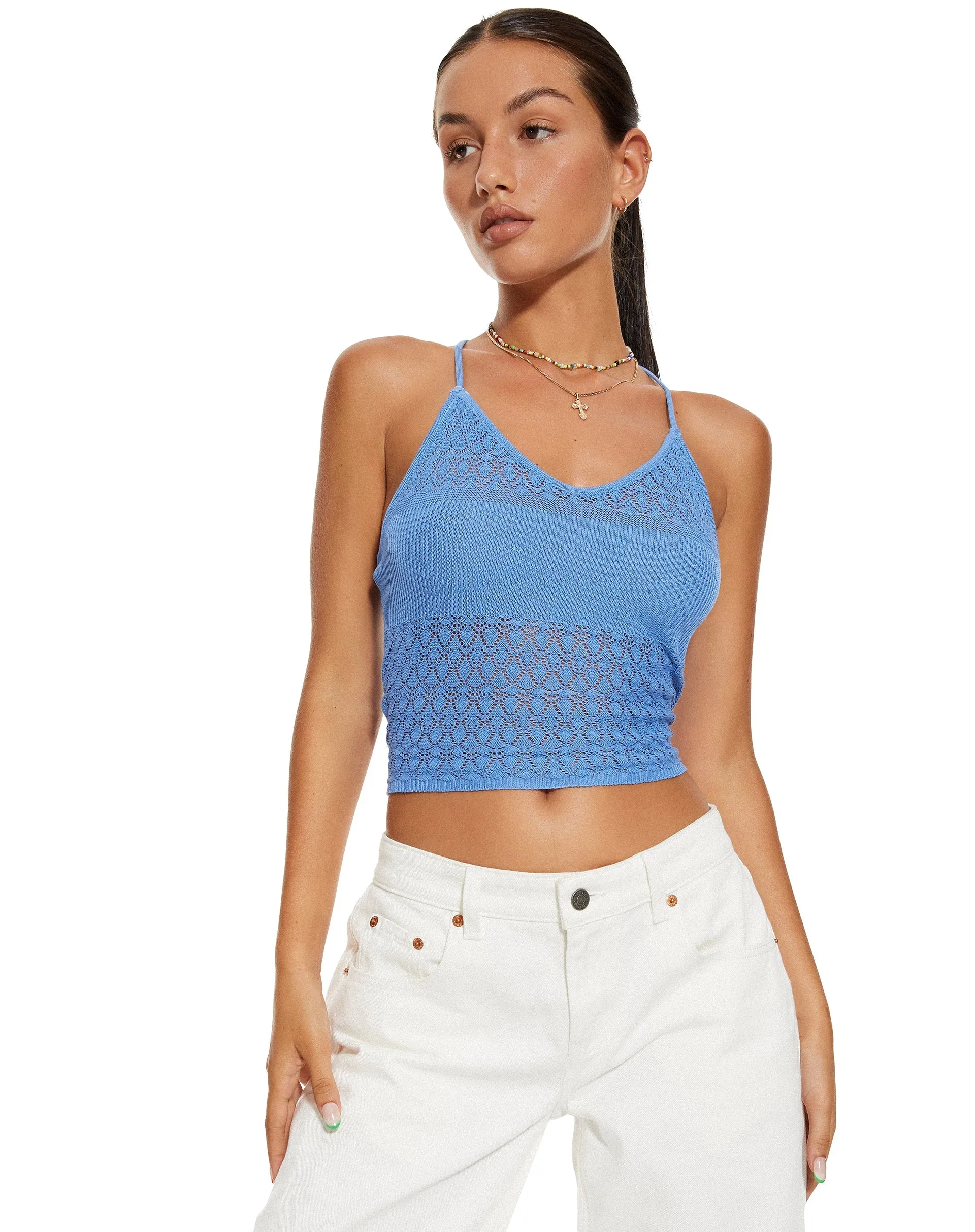 MOTEL X BARBARA Roe Crop Top in Blue