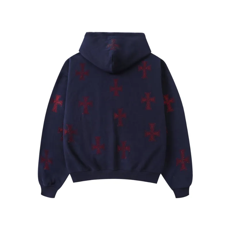 Navy/Red Cross Rhinestone Hoodie