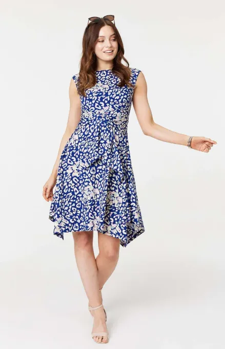 Neva Blue Twist Front Midi Dress