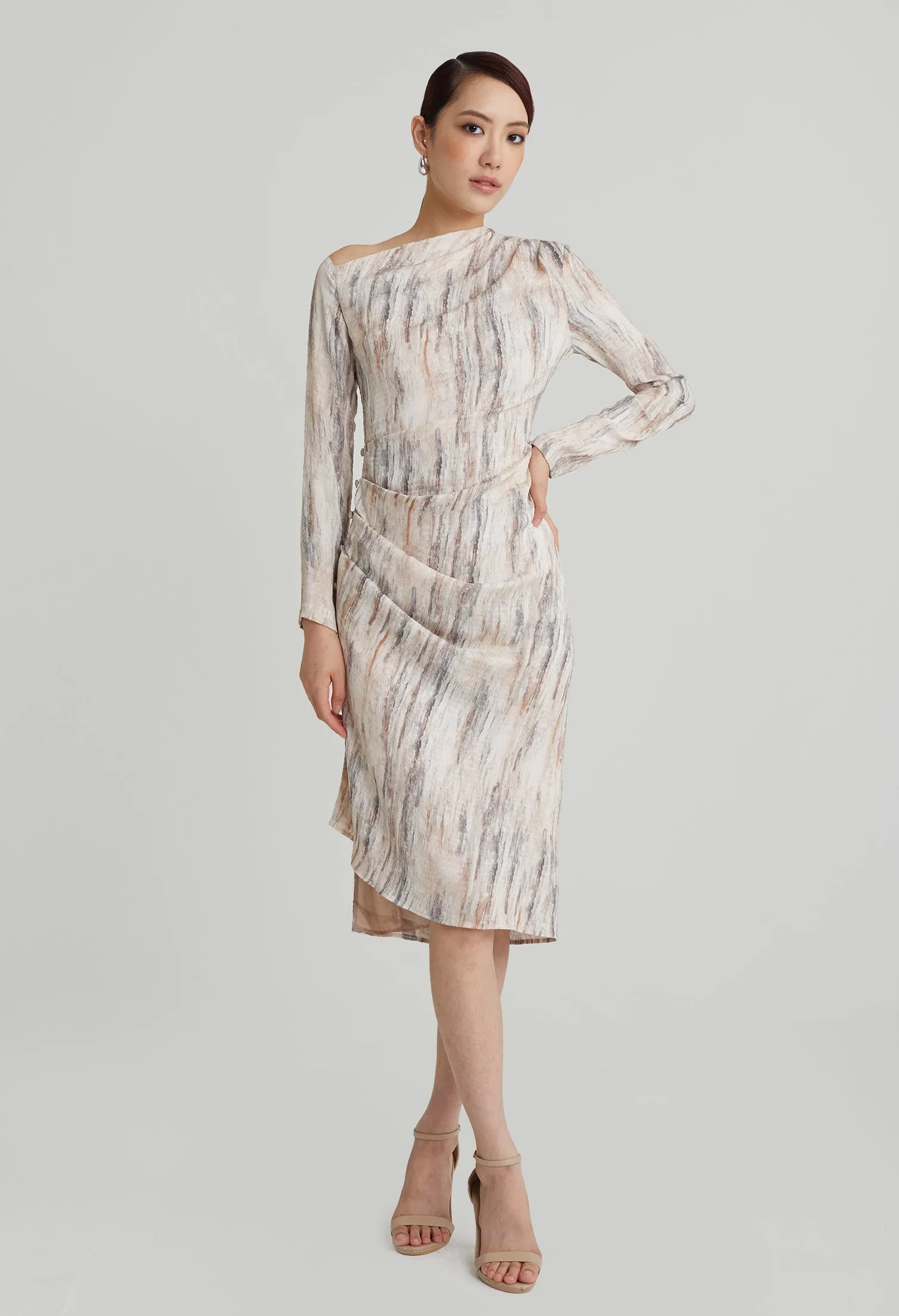 nichii X NURITA HARITH Patterned Asymmetrical Slit Midi Dress