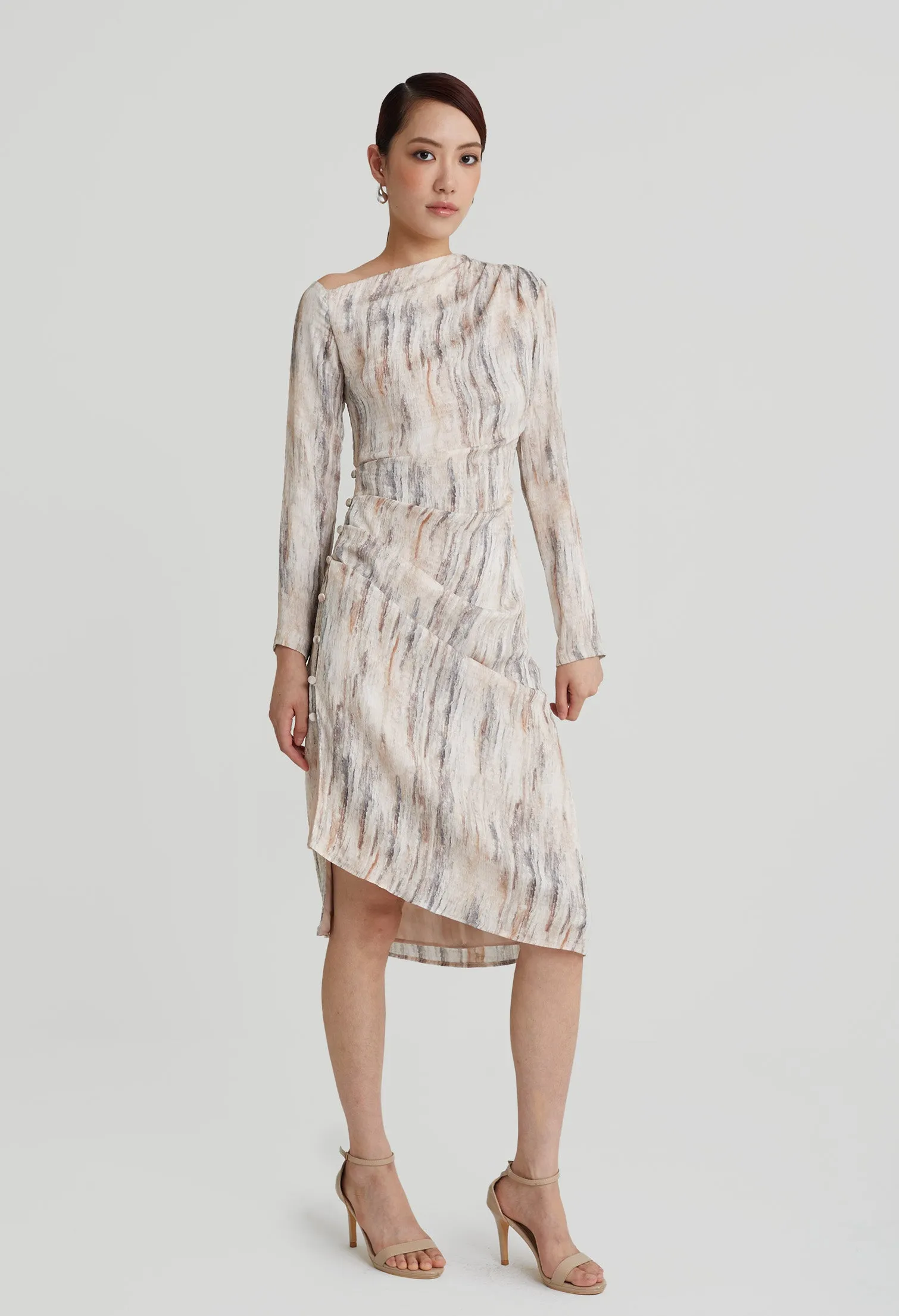 nichii X NURITA HARITH Patterned Asymmetrical Slit Midi Dress