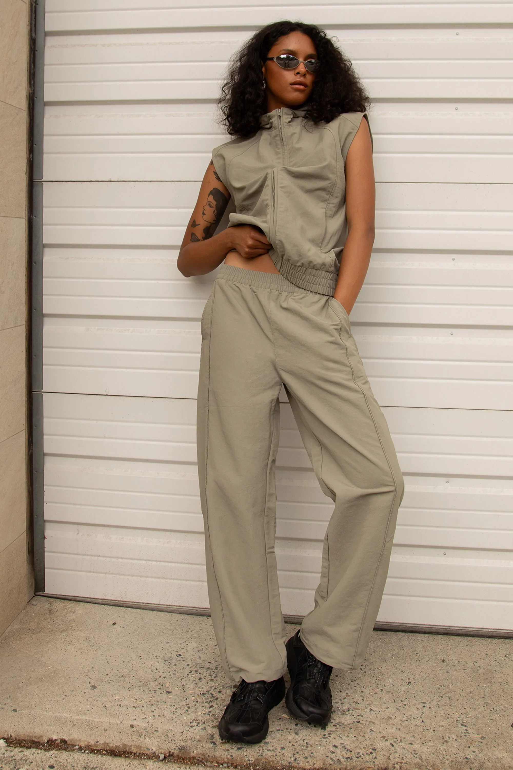 NYLON PARACHUTE WIDE LEG PANT