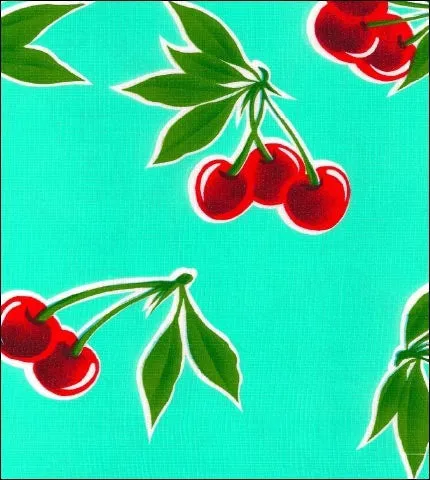 Odd Sized Cherry Aqua Oilcloth Tablecloths