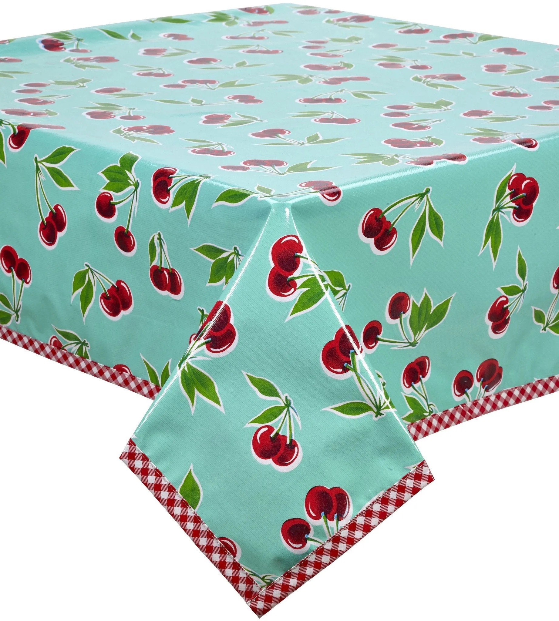 Odd Sized Cherry Aqua Oilcloth Tablecloths