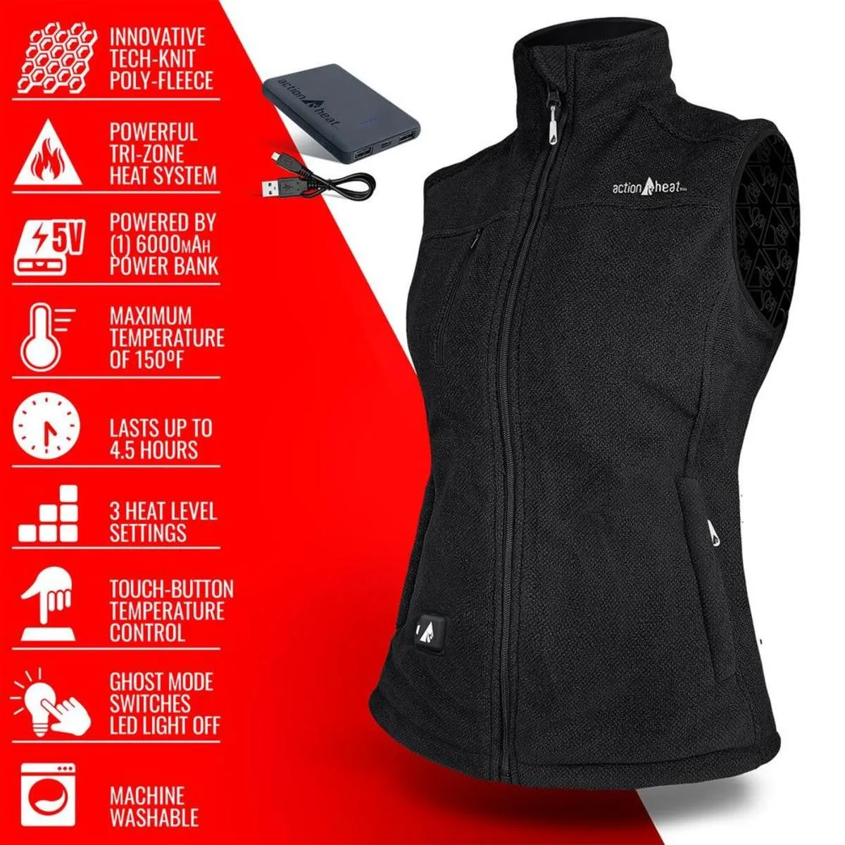 Open Box ActionHeat 5V Women's Performance Fleece Battery Heated Vest