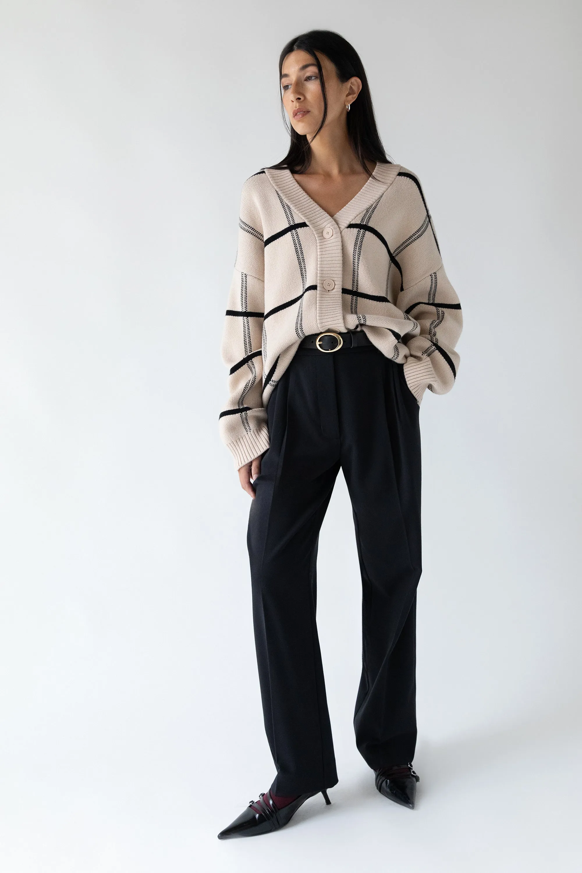 OVERSIZED GRID BUTTON FRONT CARDIGAN