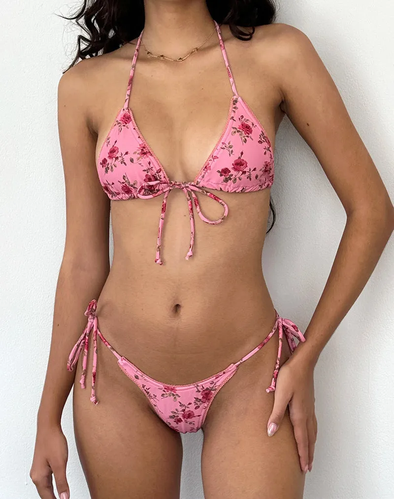 Pamita Bikini Top in Pink Floral Bloom with Picot Trim