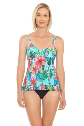 Penbrooke Taste of Tropic Princess Seam Ruffle Tankini, Green Multi (5550614R)