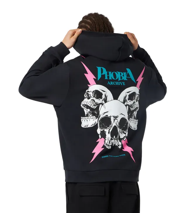 Phobia felpa con cappuccio da adulto Screaming Skulls PH00656 nero-rosa