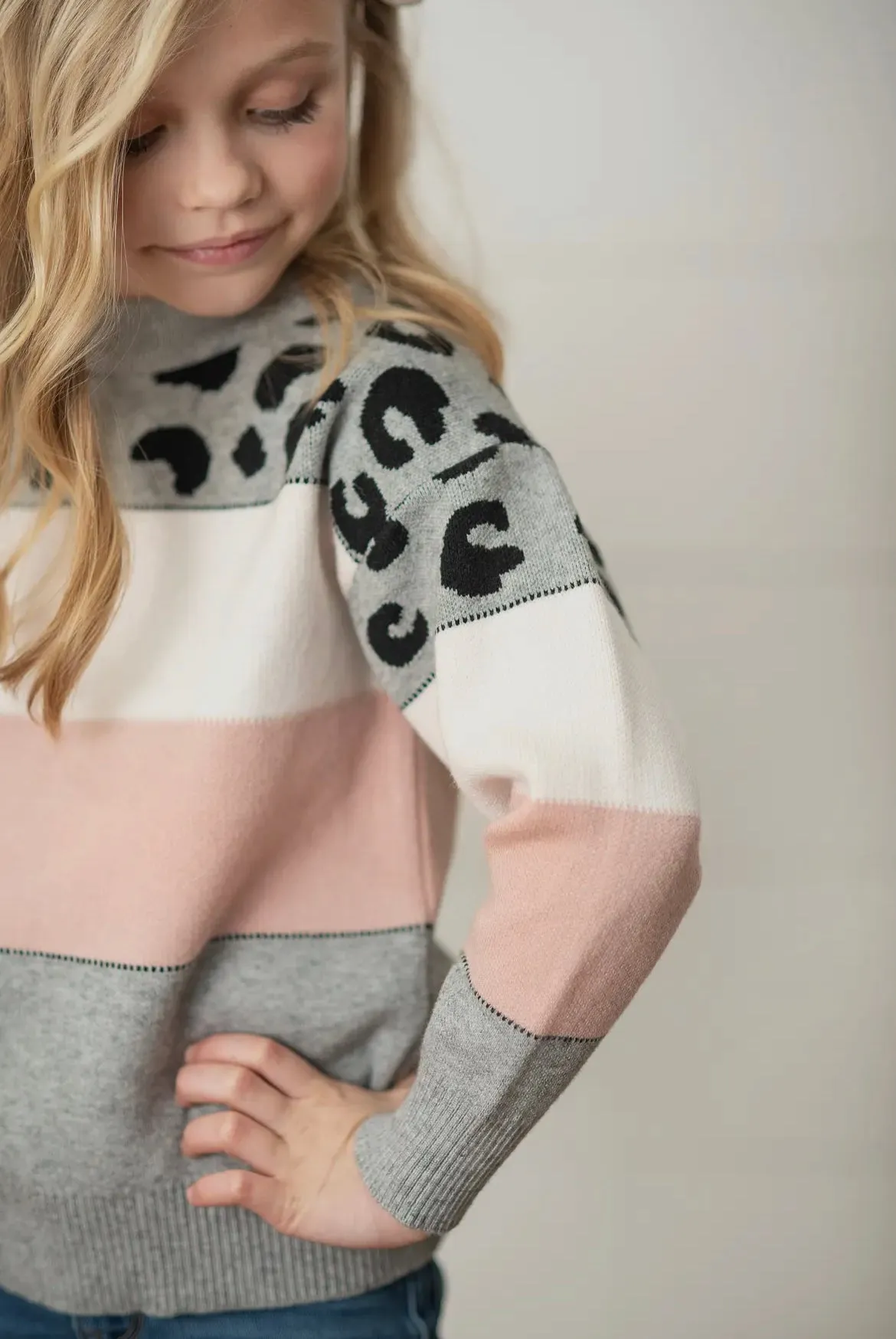 Pink & Grey Leopard Stripe Sweater