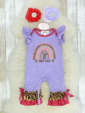 Purple Happy Easter Rainbow Ruffle Romper