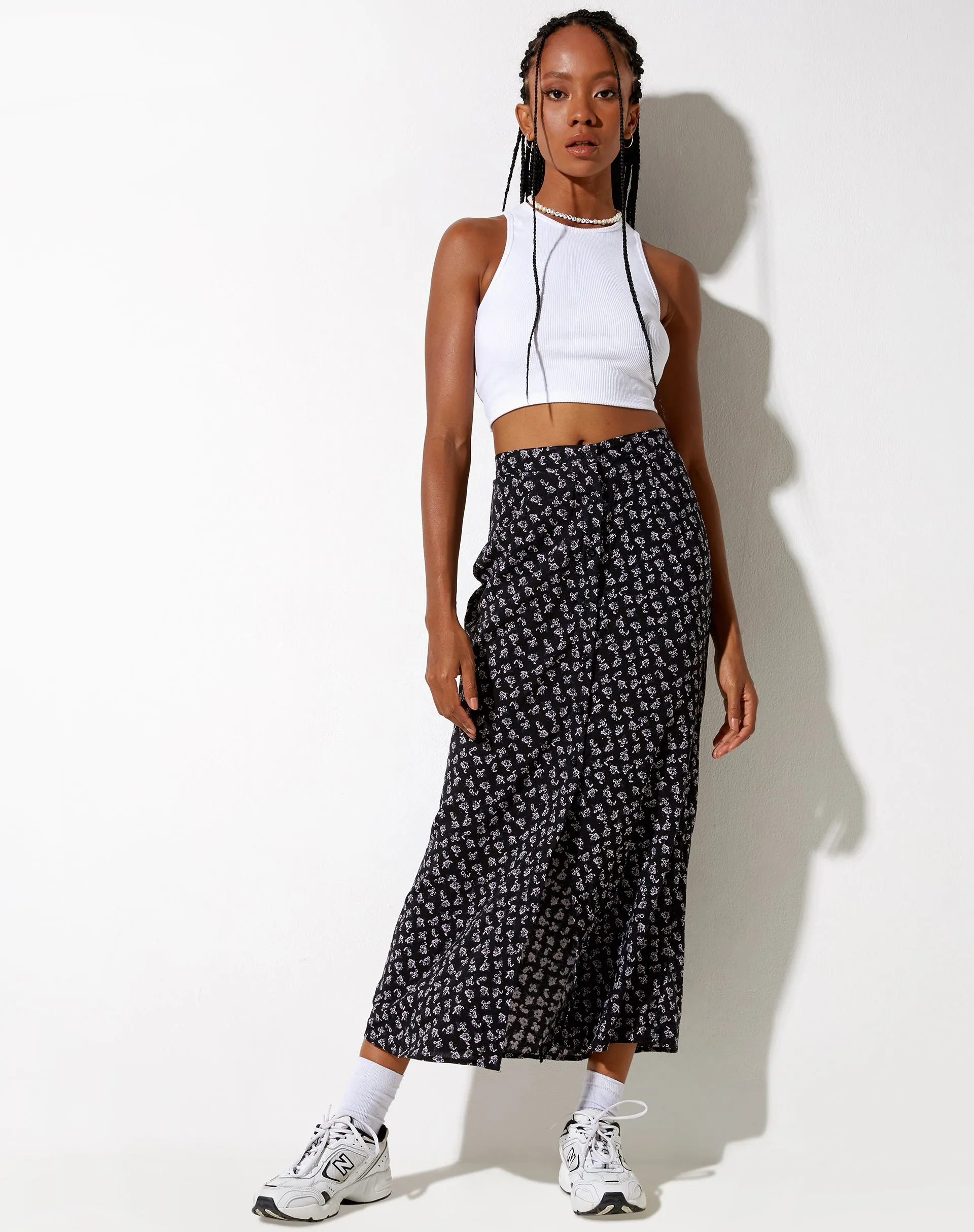 Rima Midi Skirt in Dark Base Floral Black