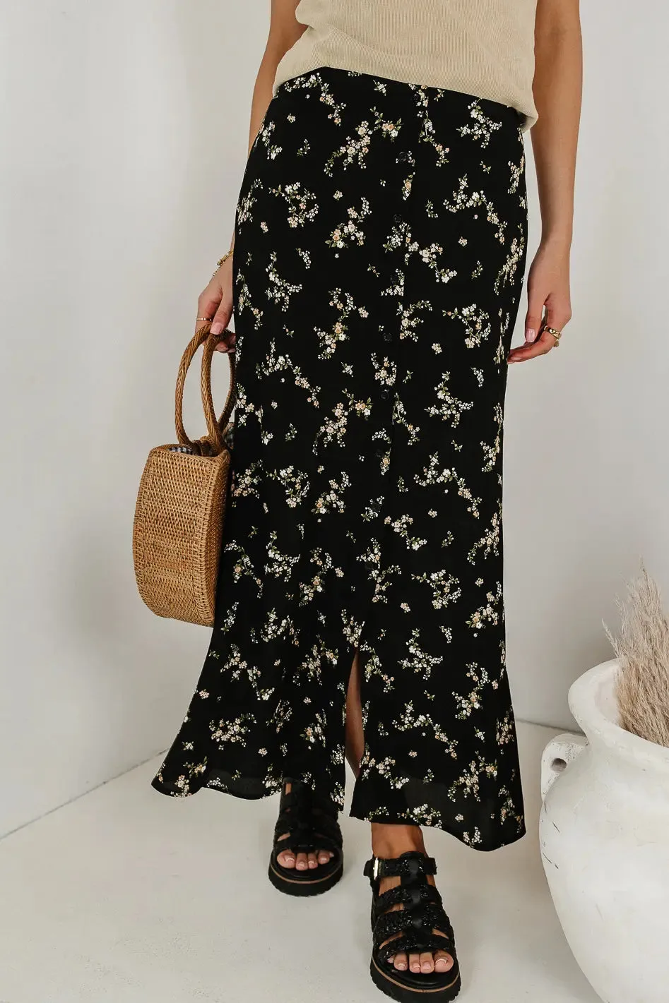 Rory Floral Skirt in Black