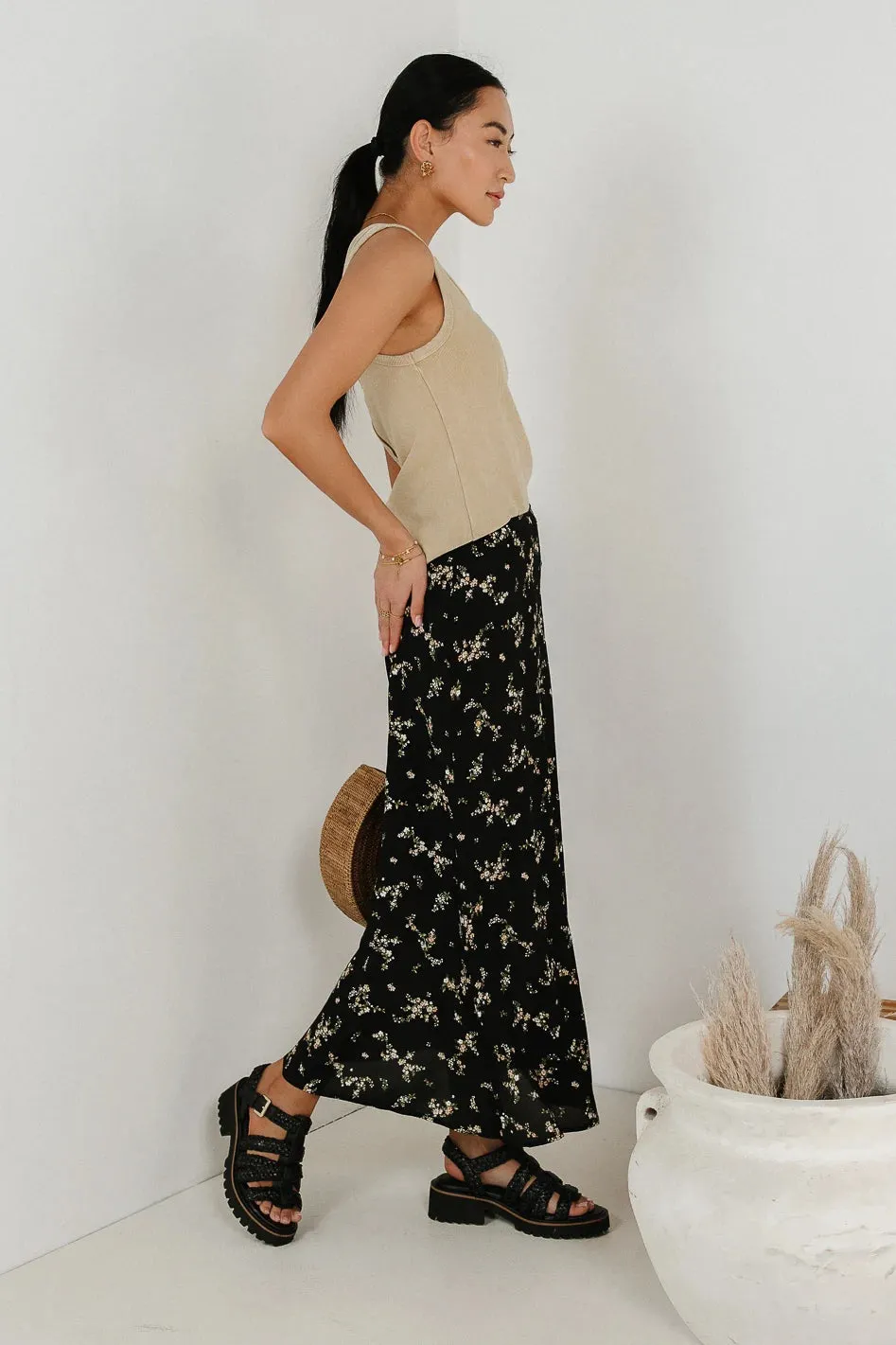 Rory Floral Skirt in Black