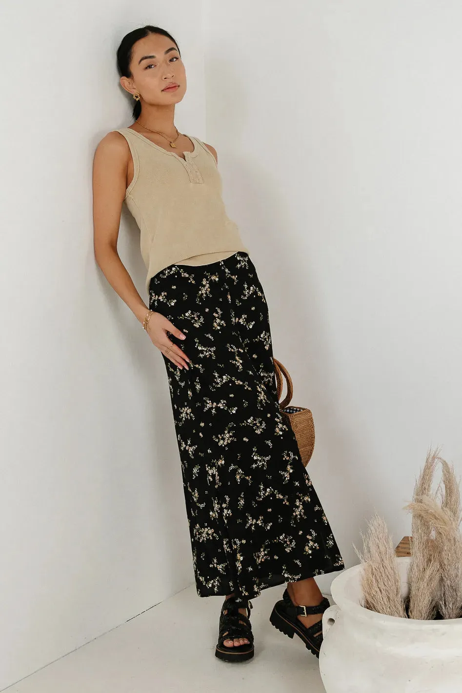 Rory Floral Skirt in Black