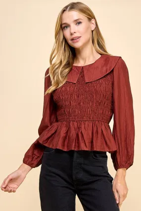 Ruffle Hem Smocked Detail Blouse