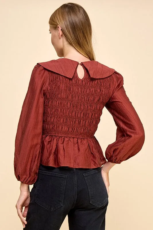 Ruffle Hem Smocked Detail Blouse