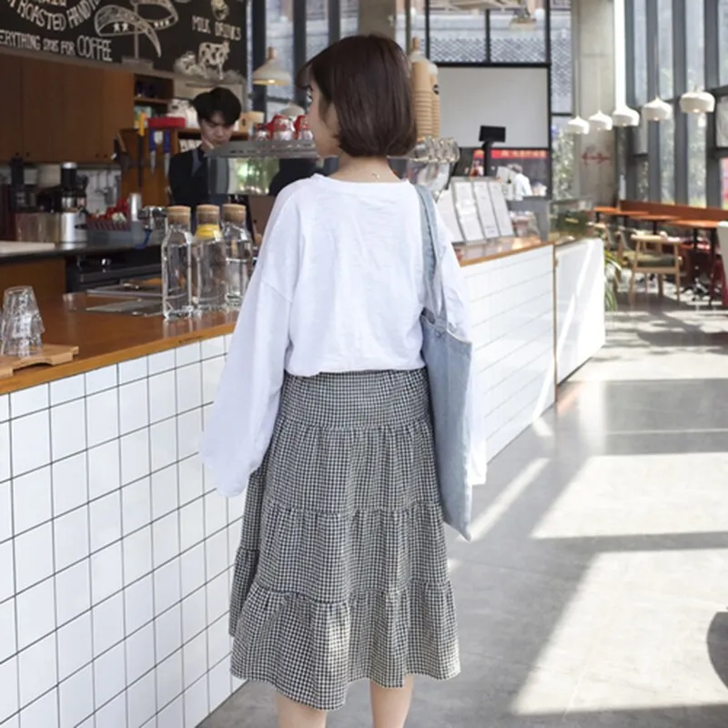 Ruffled A-Line Skirt With Plaid Pattern