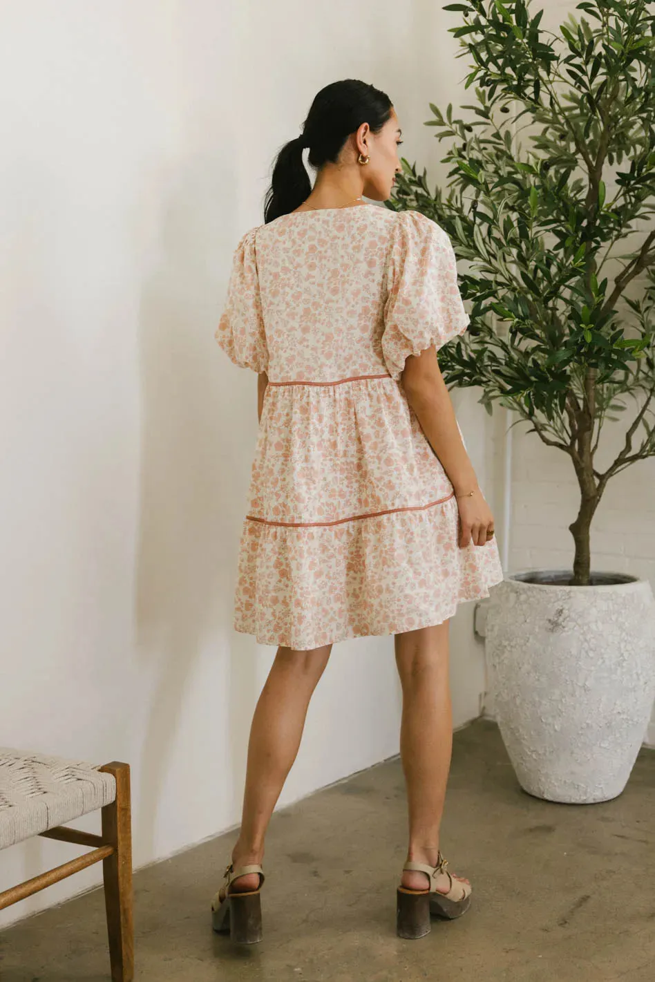 Sandra Ditsy Floral Mini Dress in Peach - FINAL SALE