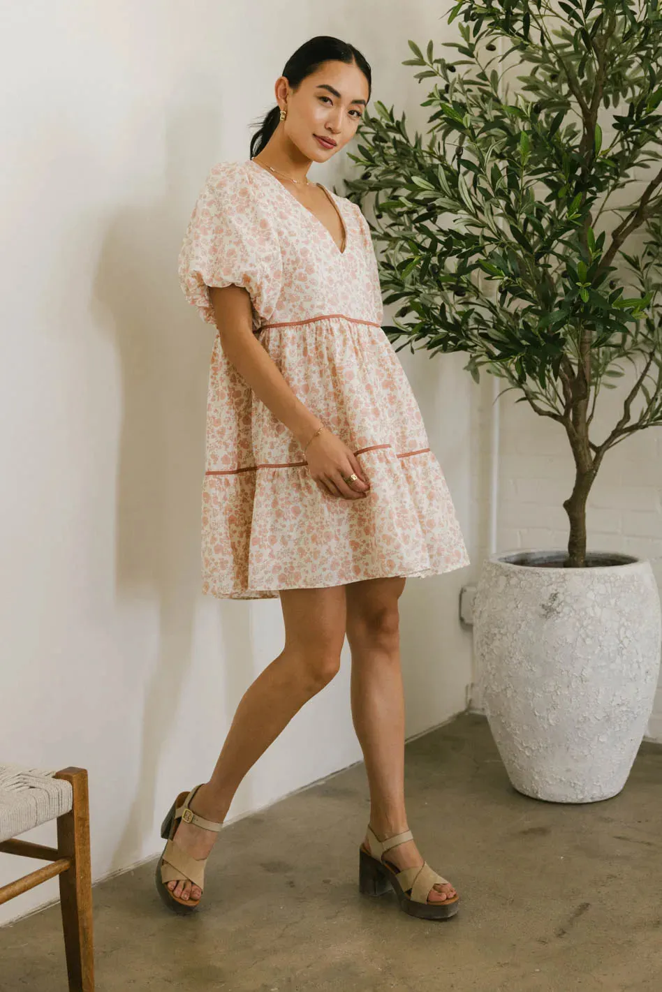 Sandra Ditsy Floral Mini Dress in Peach - FINAL SALE