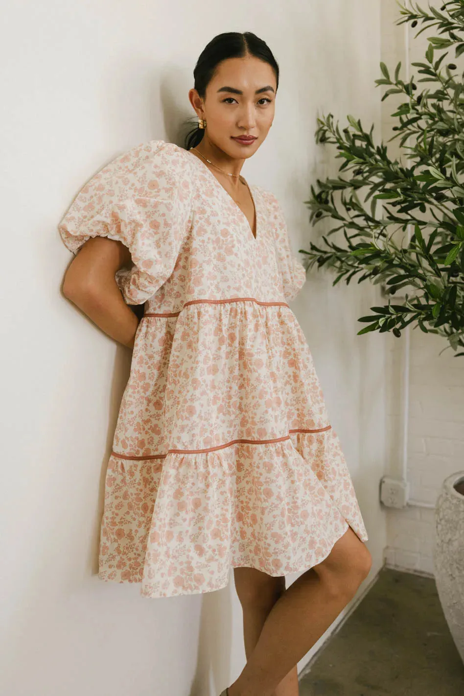 Sandra Ditsy Floral Mini Dress in Peach - FINAL SALE