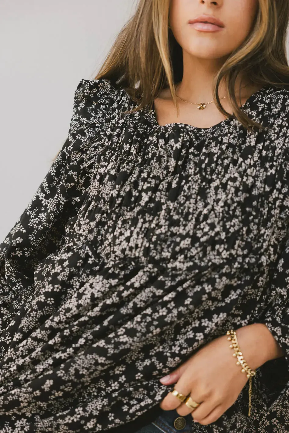 Taya Ditsy Floral Blouse in Black