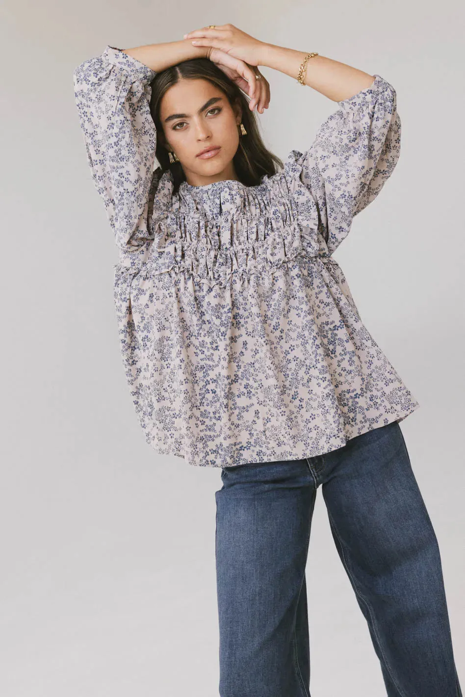 Taya Ditsy Floral Blouse in Blue