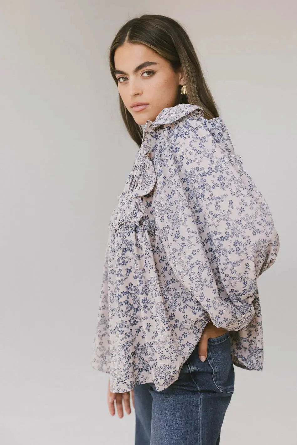 Taya Ditsy Floral Blouse in Blue