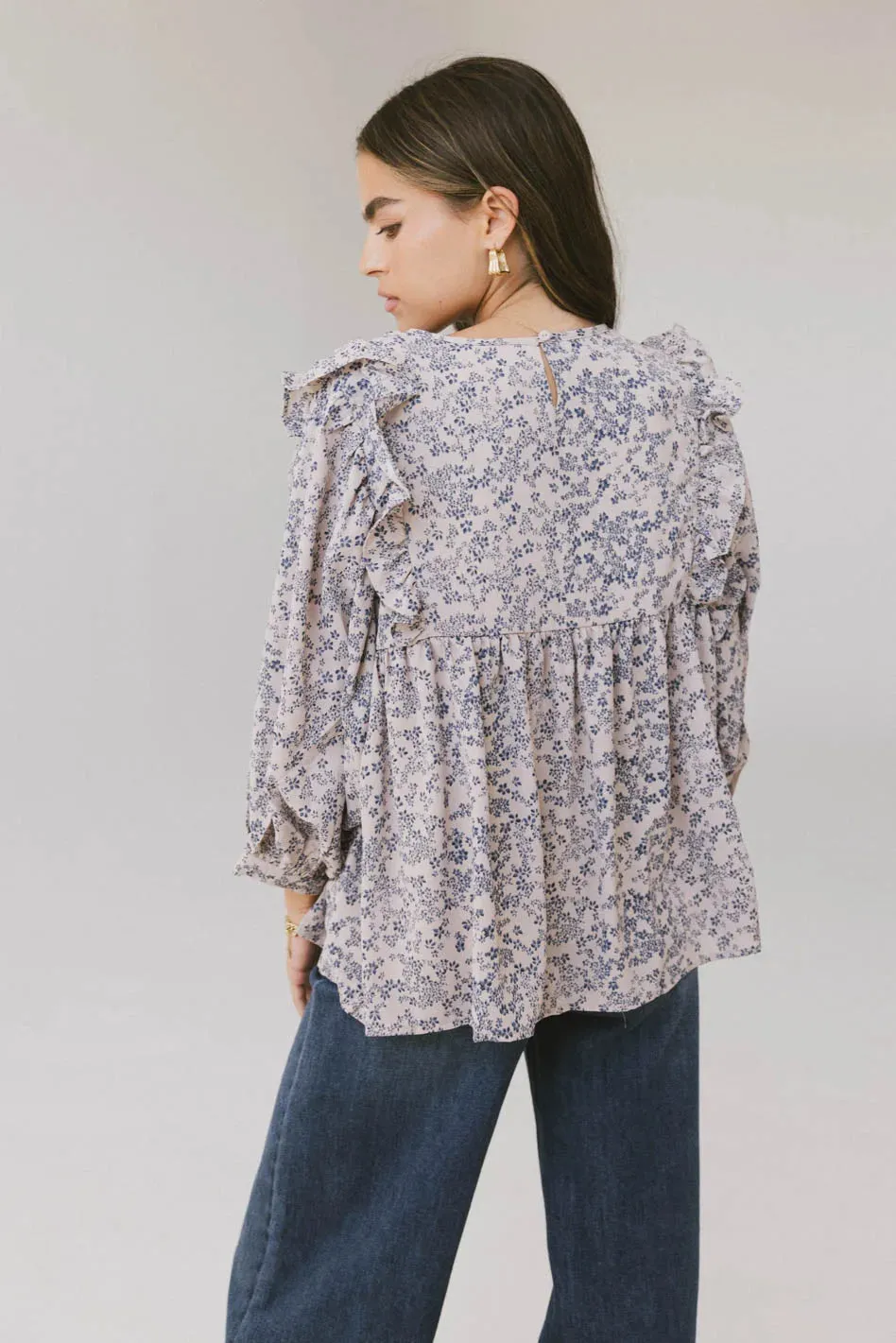 Taya Ditsy Floral Blouse in Blue