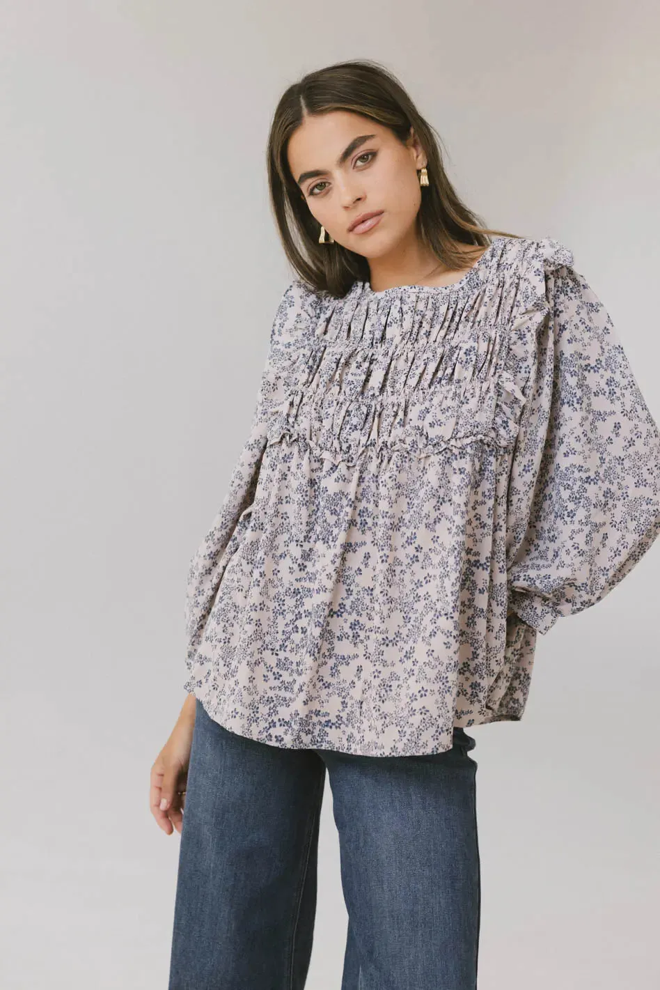 Taya Ditsy Floral Blouse in Blue