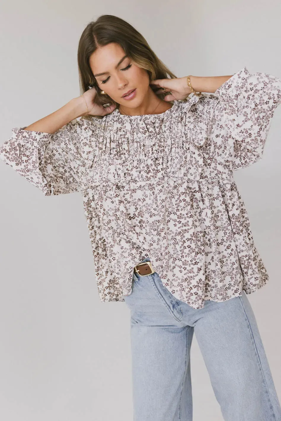 Taya Ditsy Floral Blouse in Cream