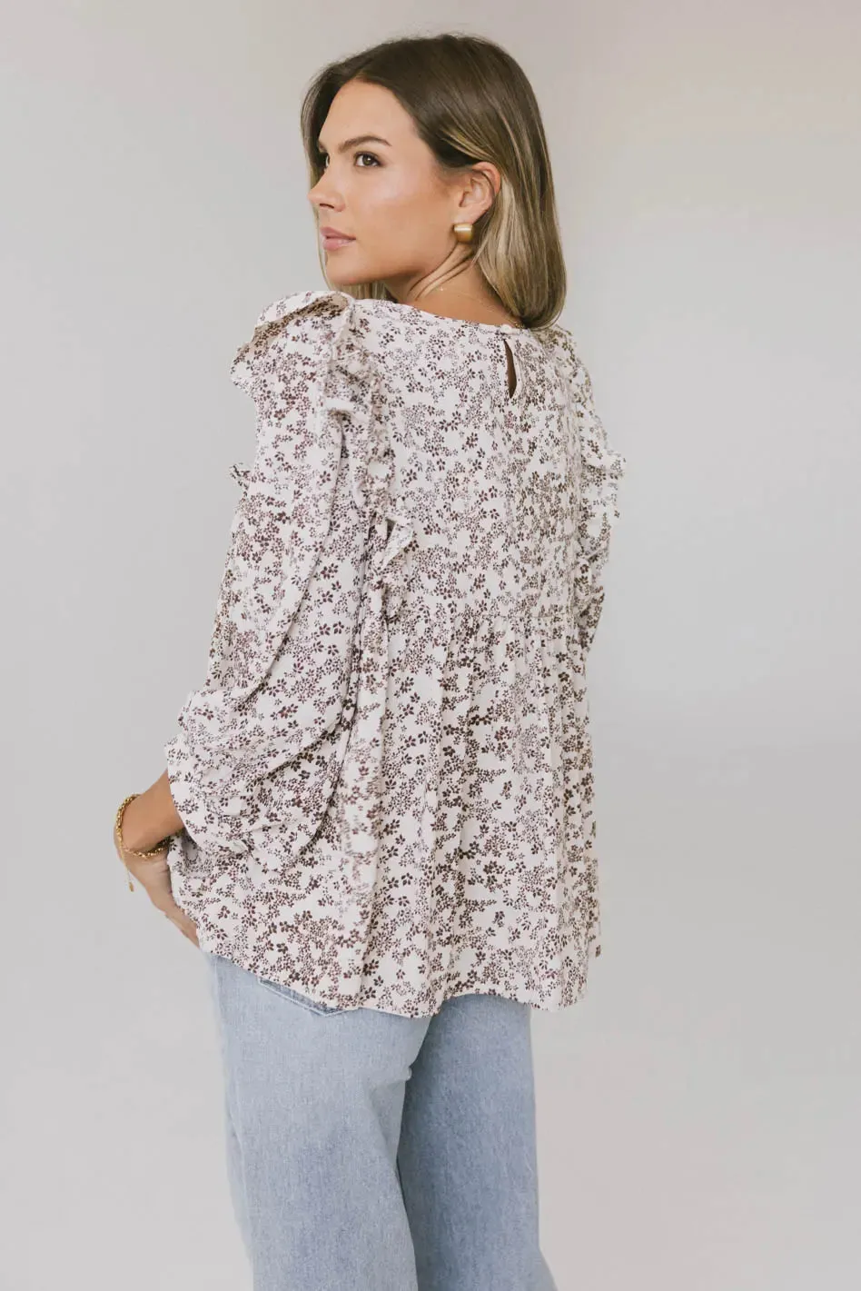 Taya Ditsy Floral Blouse in Cream