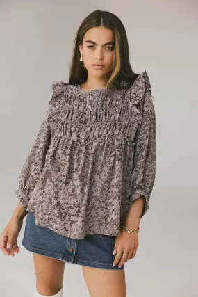 Taya Ditsy Floral Blouse in Grey