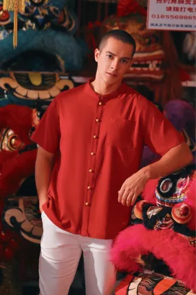 The Chinatown Men Mandarin Shirt - Crimson Red