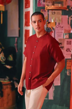 The Chinatown Men Mandarin Shirt - Maroon