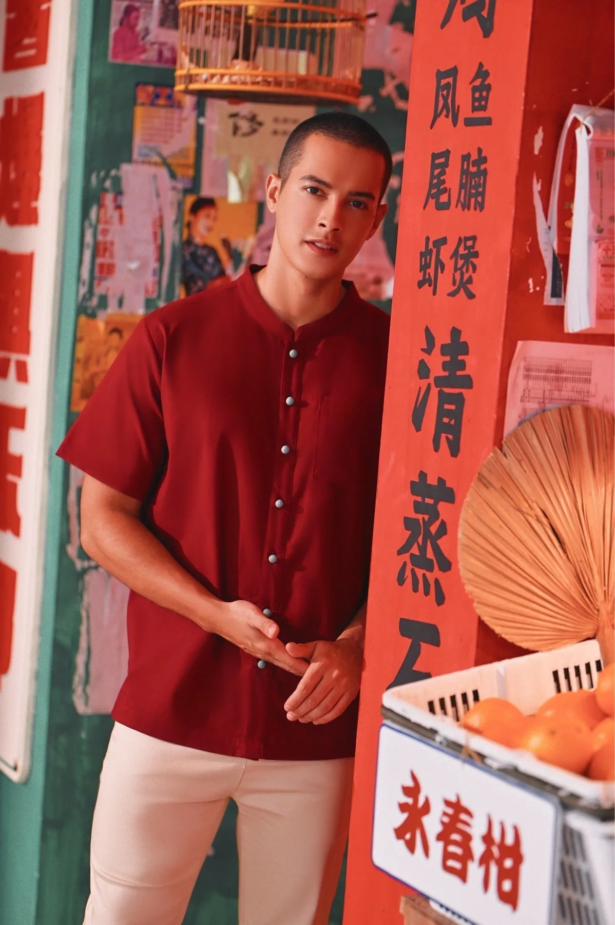 The Chinatown Men Mandarin Shirt - Maroon