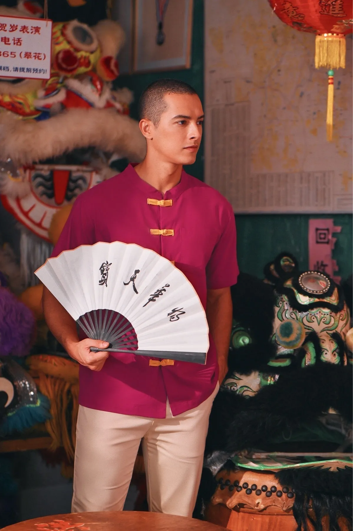 The Chinatown Men Oriental Shirt - Fuchsia