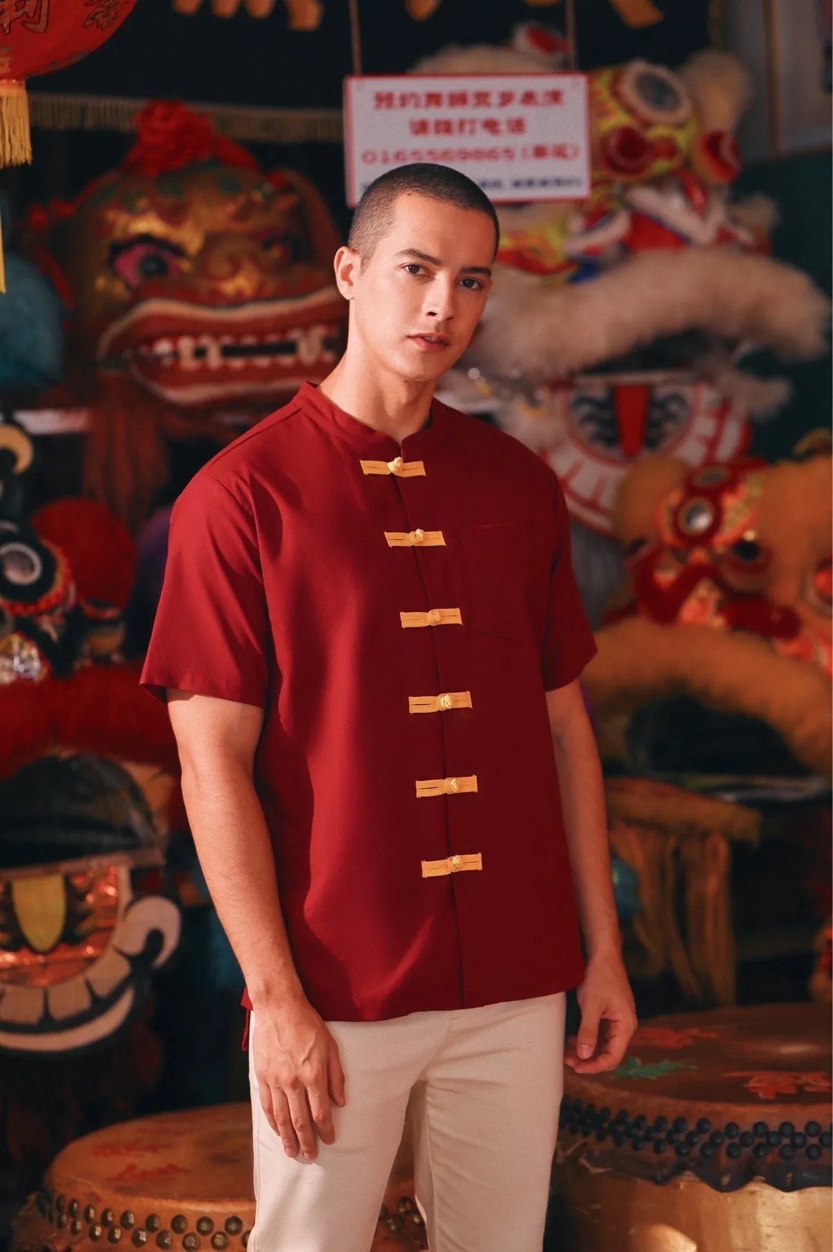 The Chinatown Men Oriental Shirt - Maroon