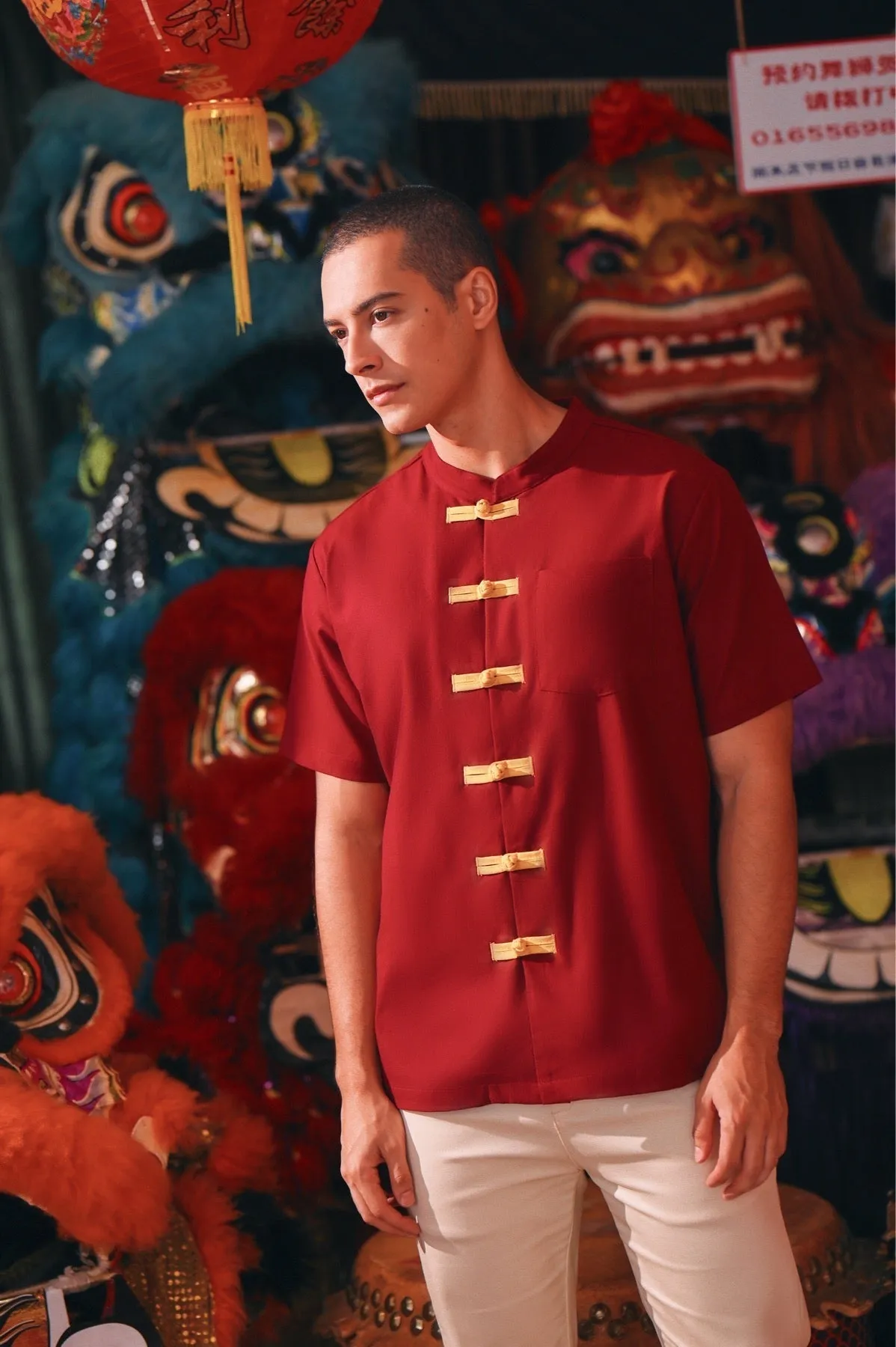 The Chinatown Men Oriental Shirt - Maroon