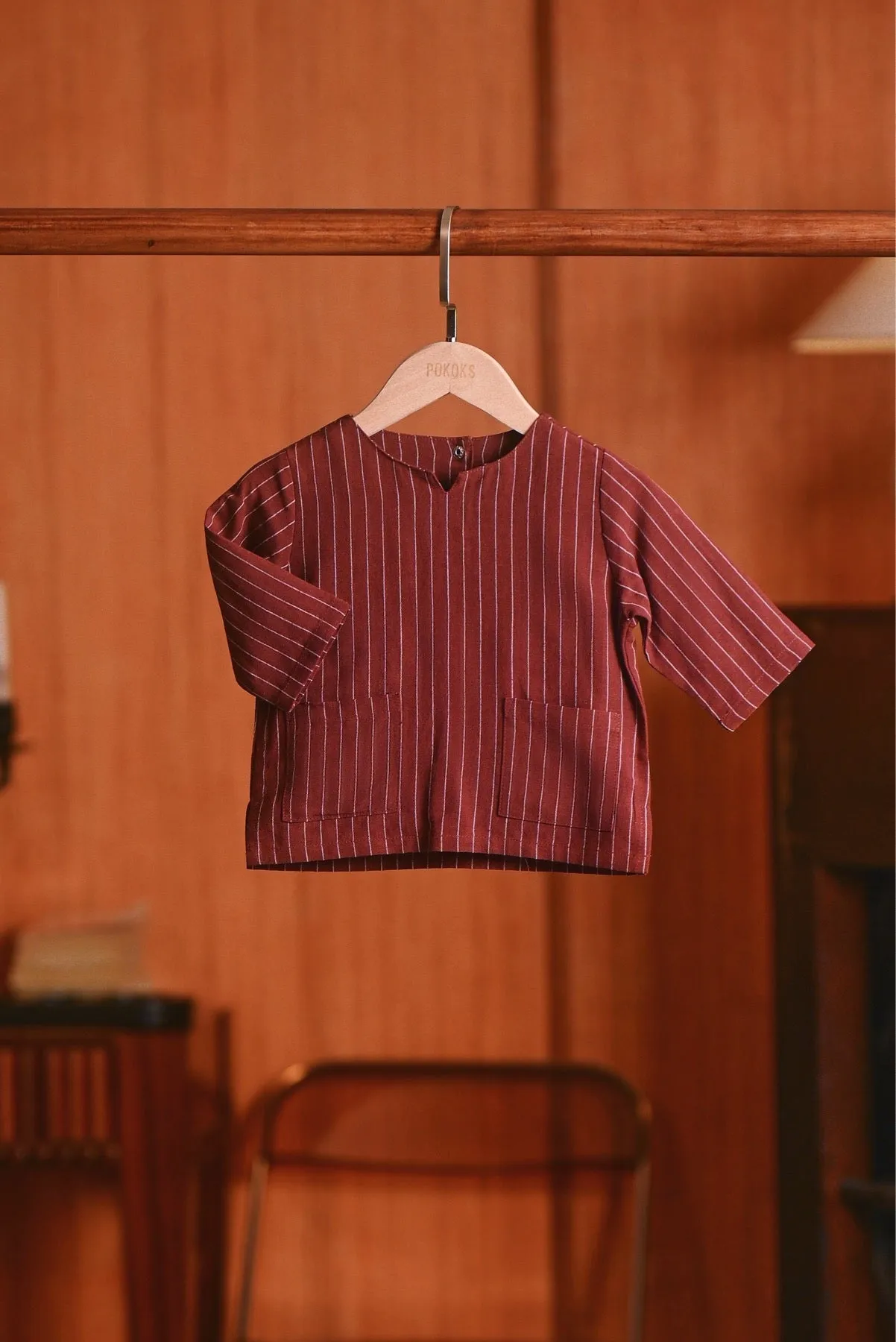 The Congkak Babies Kurta - Maroon Stripe