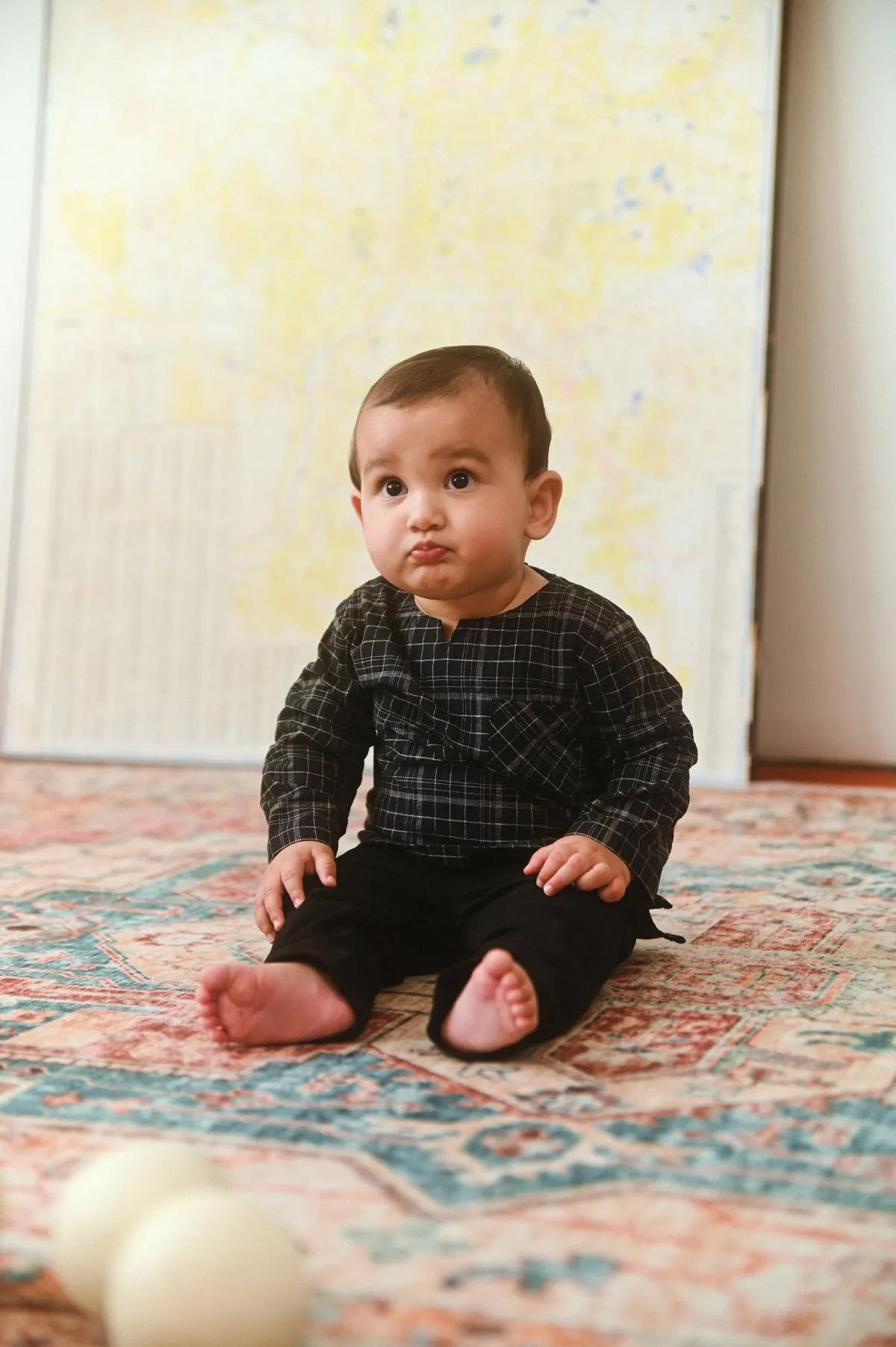 The Dulu Kita Babies Kurta - Kita Black Checked