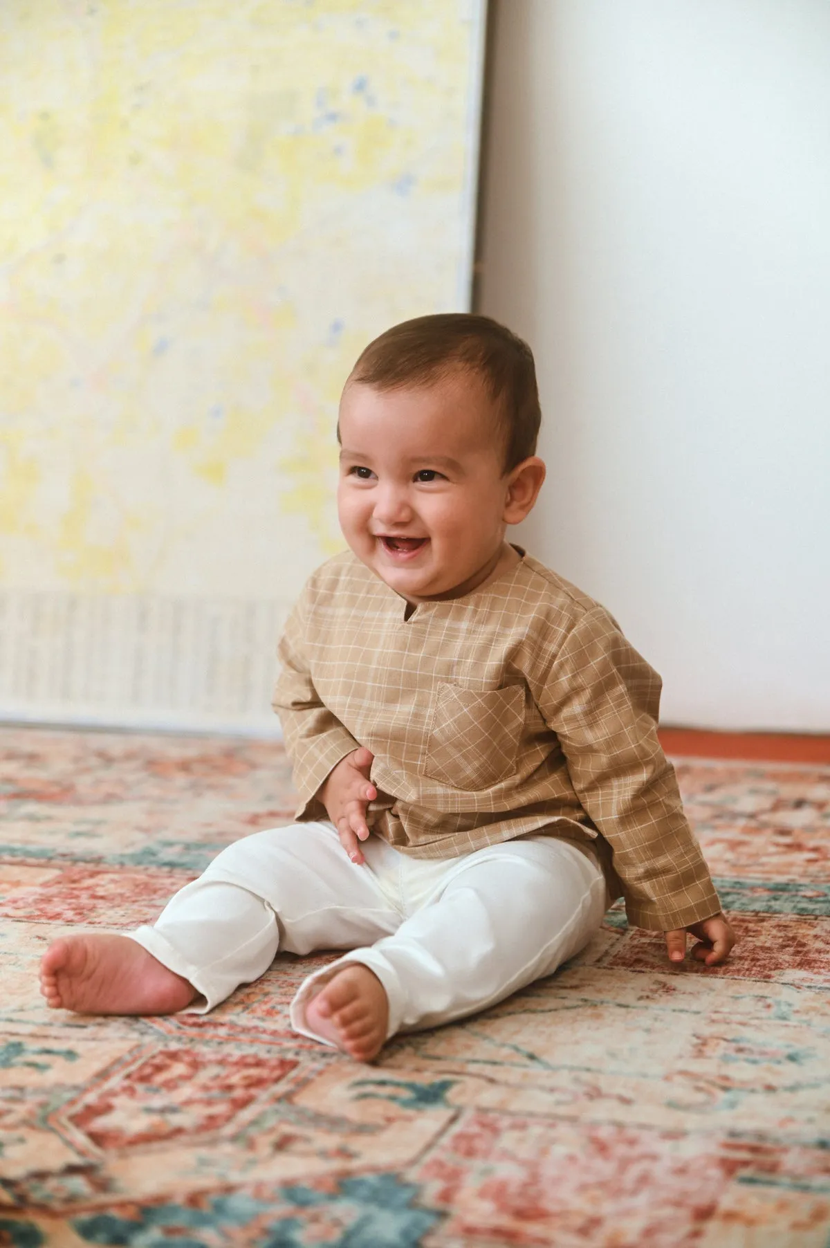 The Dulu Kita Babies Kurta - Kita Khaki Checked